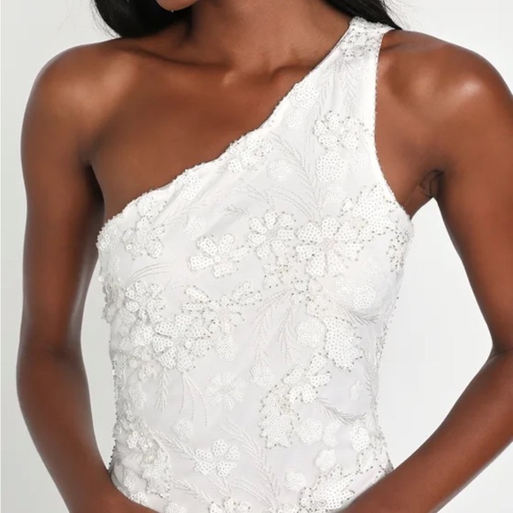 Lulu’s “Sparkling Darling” White One-Shoulder Mini Dress - Picture 2 of 5